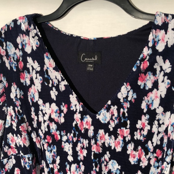 Connected Apparel Navey with Flora lPlus Size Short Sleeve Dress Size 2X - Picture 3 of 10